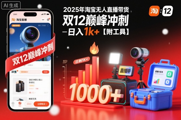2025年淘宝无人直播带货，冲刺双12，日入1k+【附工具】【揭秘】-八爪鱼资源库