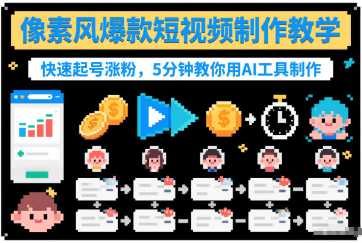 像素风爆款短视频制作教学，快速起号涨粉，5分钟教你用AI工具制作-八爪鱼资源库