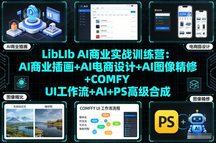 LibLIb AI商业实战训练营：AI商业插画+AI电商设计+AI图像精修+COMFY UI工作流+AI+PS高级合成-八爪鱼资源库