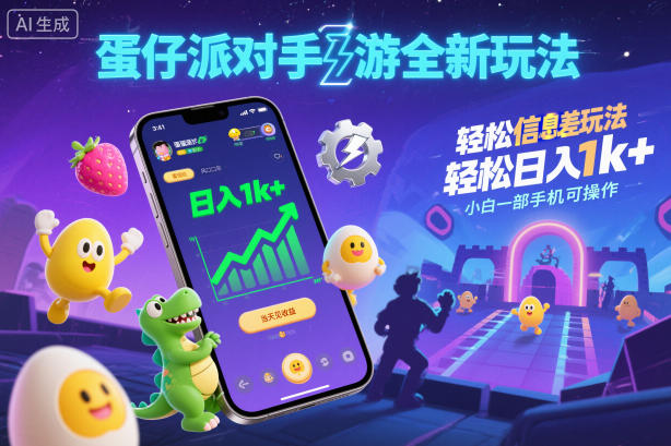 蛋仔派对手游全新玩法，轻松日入1k+，风口信息差玩法，当天见收益，小白一部手机可操作-八爪鱼资源库