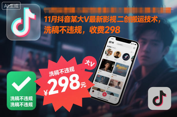 11月抖音某大V最新影视二创搬运技术，洗稿不违规，收费298-八爪鱼资源库