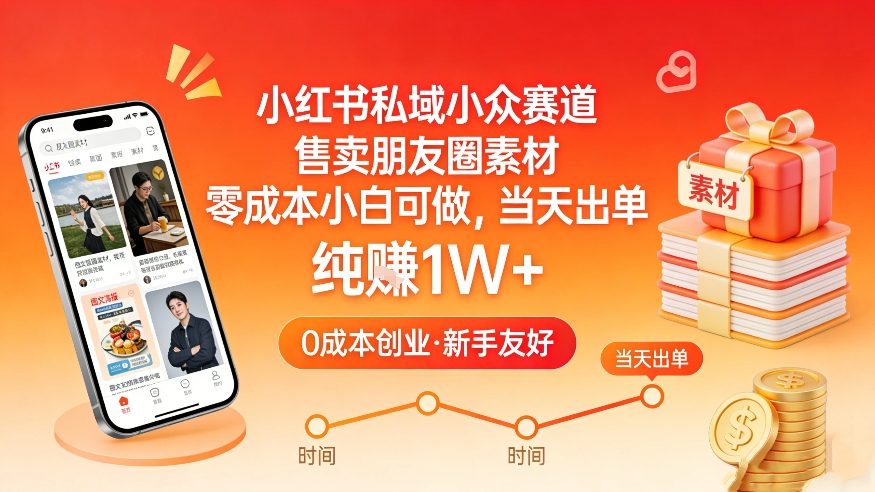 小红书私域小众赛道，售卖朋友圈素材，零成本小白可做，当天出单，月入1W+-八爪鱼资源库
