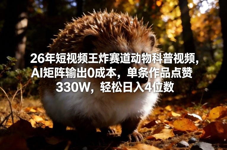 26年短视频王炸赛道动物科普视频，AI矩阵输出0成本，单条作品点赞330W，轻松日入4位数-八爪鱼资源库