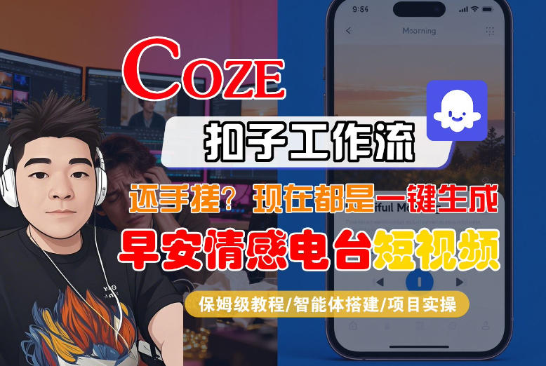 【Coze工作流搭建实操教程】【coze】早安情感电台日签视频还在手动做？用扣子工作流自动生成，省时90%-八爪鱼资源库