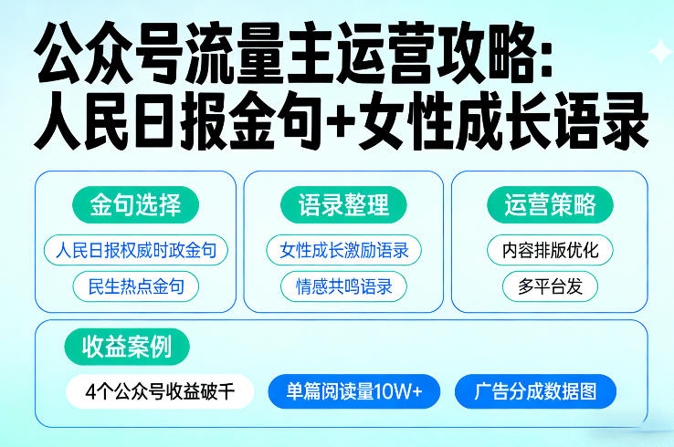 利用人民日报金句+女性成长语录做公众号流量主，4个公众号收益破千-八爪鱼资源库