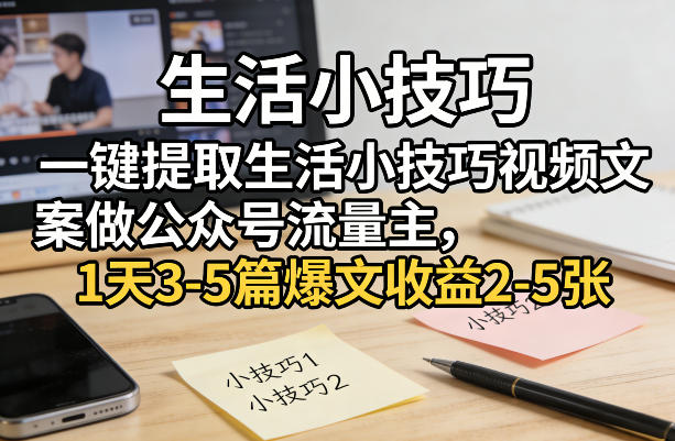 一键提取生活小技巧视频文案做公众号流量主，1天3-5篇爆文收益2-5张-八爪鱼资源库