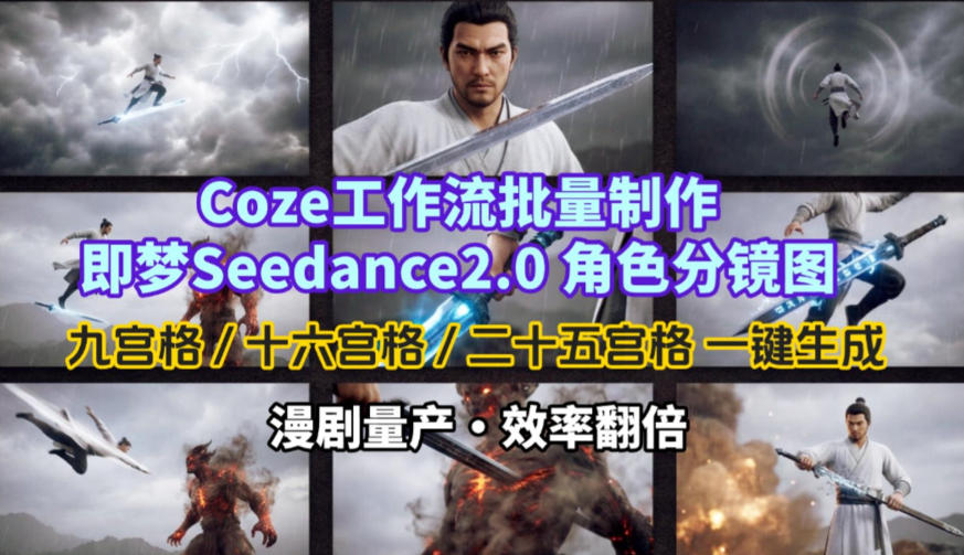 Coze工作流批量制作即梦Seedance2.0角色分镜图，九宫格-十六宫格-二十五宫格一键生成，漫剧量产，效率翻倍-八爪鱼资源库