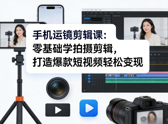 手机运镜剪辑课：零基础学拍摄剪辑，打造爆款短视频轻松变现-八爪鱼资源库