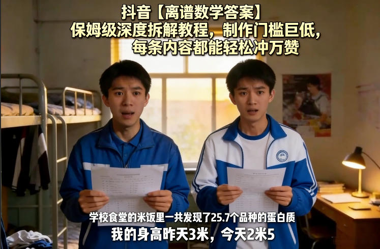 抖音【离谱数学答案】保姆级深度拆解教程,制作门槛巨低,每条内容都能轻松冲万赞,附详细步骤