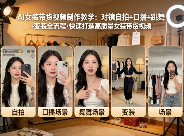 AI女装带货视频制作教学，对镜自拍、口播、跳舞、变装全流程，快速打造高质量女装带货视频-八爪鱼资源库