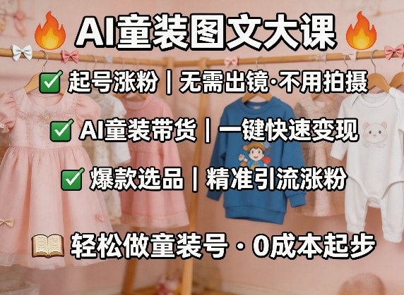 AI童装图文剪辑，某社群童装图文大课，起号涨粉、AI童装带货、爆款选品，无需出镜和拍摄-八爪鱼资源库