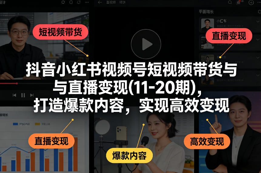 抖音小红书视频号短视频带货与直播变现(10-20期)，打造爆款内容，实现高效变现（更新）-八爪鱼资源库