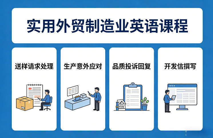 实用外贸制造业英语课程，教你专业处理送样请求、应对生产意外、回复品质投诉、撰写开发信等-八爪鱼资源库