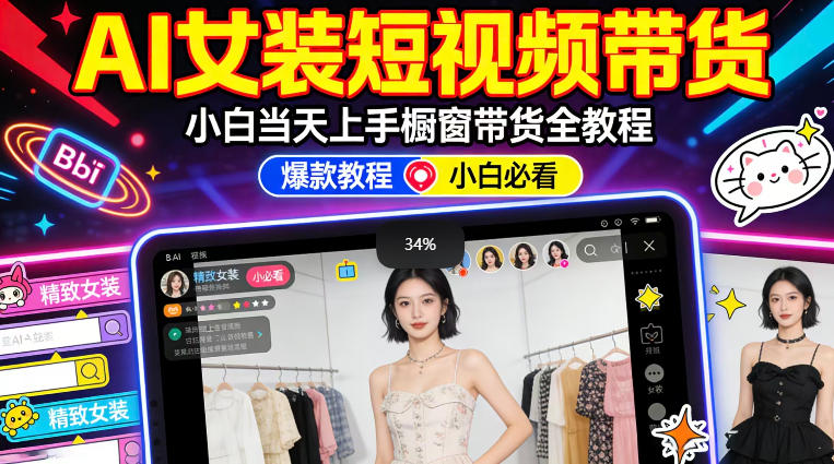 AI女装短视频橱窗带货:小白零门槛当天上手,高佣金爆款轻松賺!
