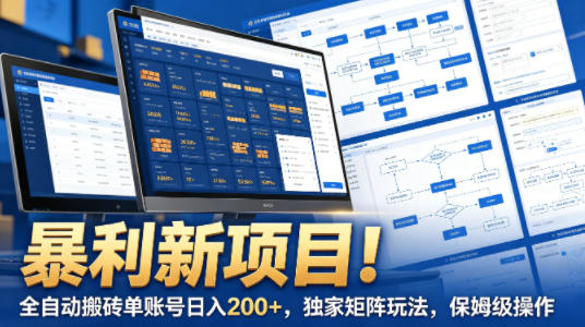 暴利新项目！全自动搬砖单账号日入200+，独家矩阵玩法，保姆级操作【揭秘】-八爪鱼资源库