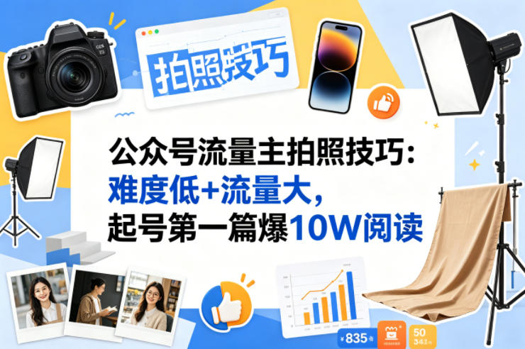 公众号流量主之拍照技巧赛道，难度低+流量大，起号第一篇就爆了10w阅读-八爪鱼资源库