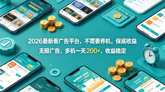 2026最新看广告平台，不需要养机，保底收益，无限广告，多机一天200+，收益稳定【揭秘】-八爪鱼资源库