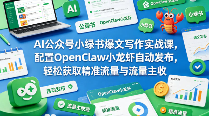 AI公众号小绿书爆文写作实战课，配置OpenClaw小龙虾自动发布，轻松获取精准流量与流量主收益-八爪鱼资源库