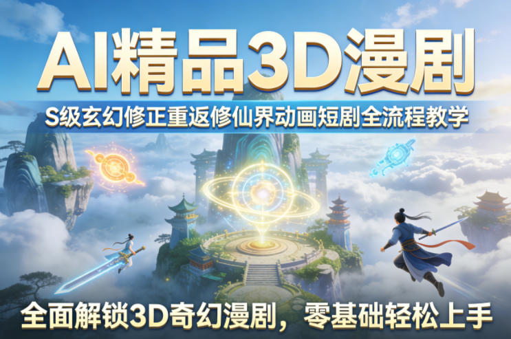 AI精品3D漫剧S级玄幻修正重返修仙界动画短剧全流程教学，全面解锁3D奇幻漫剧，零基础轻松上手-八爪鱼资源库