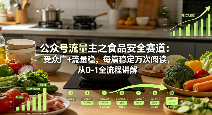公众号流量主之食品安全赛道，受众广+流量稳，每篇作品稳定万次阅读，从0-1全流程讲解-八爪鱼资源库