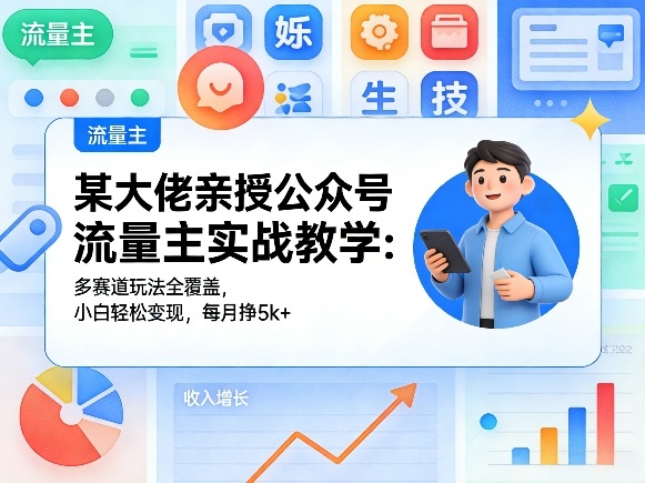 某大佬亲授公众号流量主实战教学：多赛道玩法全覆盖，小白轻松变现，每月多挣5k+-八爪鱼资源库