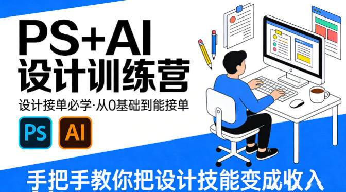 设计接单必学，PS+AI设计训练营，从0基础到能接单，手把手教你把设计技能变成收入-八爪鱼资源库