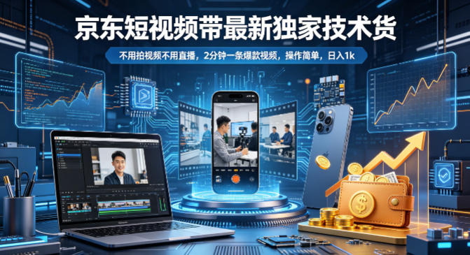 京东短视频带货最新独家技术，不用拍视频不用直播，2分钟一条爆款视频，操作简单，日入1k+【揭秘】-八爪鱼资源库