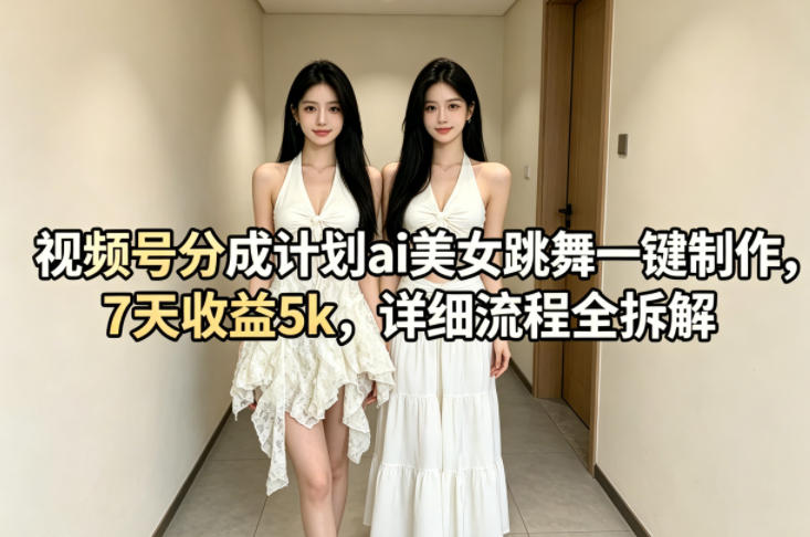 视频号分成计划ai美女跳舞一键制作，7天收益5k，详细流程全拆解-八爪鱼资源库