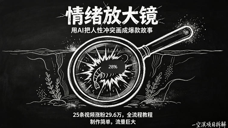 AI制作“情绪放大镜“视频，25条视频涨粉29.6W粉，流量巨大，制作简单，全流程教程-八爪鱼资源库