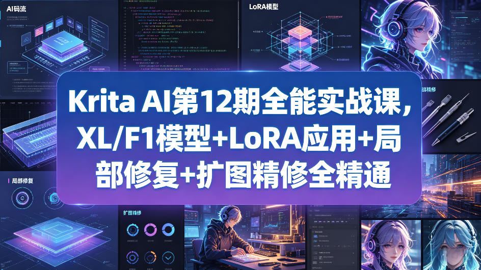 Krita AI第12期全能实战课，XL/F1模型+LoRA应用+局部修复+扩图精修全精通-八爪鱼资源库