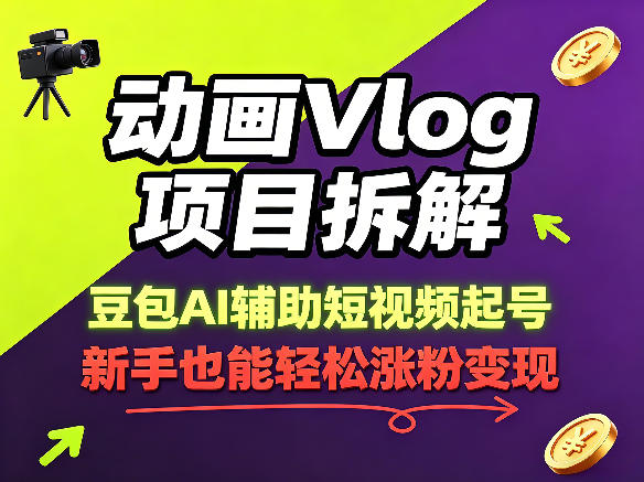 动画Vlog项目拆解，豆包AI辅助短视频起号，新手也能轻松涨粉，43条作品涨粉8.3W-八爪鱼资源库