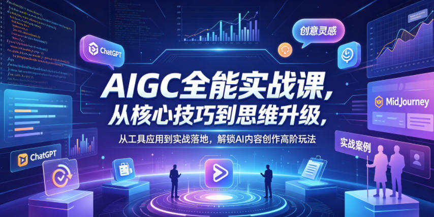 AIGC全能实战课，从核心技巧到思维升级，从工具应用到实战落地，解锁AI内容创作高阶玩法-八爪鱼资源库