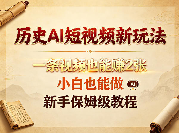 历史AI短视频新玩法，一条视频也能賺2张，小白也能做，新手保姆级教程-八爪鱼资源库