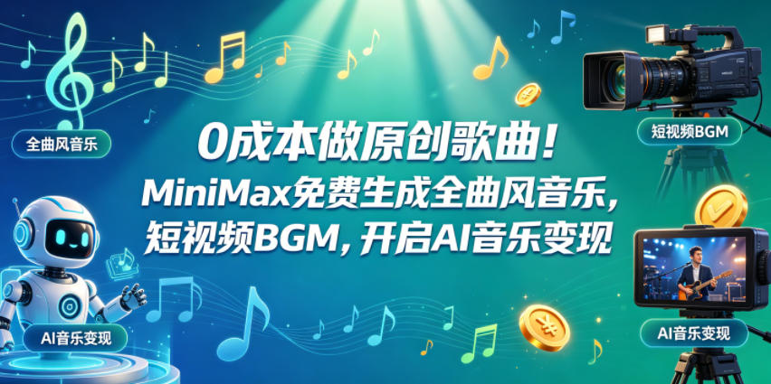 0成本做原创歌曲！MiniMax免费生成全曲风音乐，短视频BGM，开启AI音乐变现-八爪鱼资源库