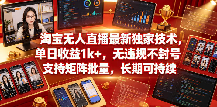 淘宝无人直播最新独家技术，单日收益1k+，无违规不封号，支持矩阵批量，长期可持续【揭秘】-八爪鱼资源库