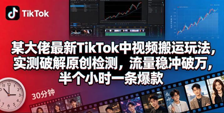 某大佬最新TikTok中视频搬运玩法，实测破解原创检测，流量稳冲破万，半个小时一条爆款-八爪鱼资源库