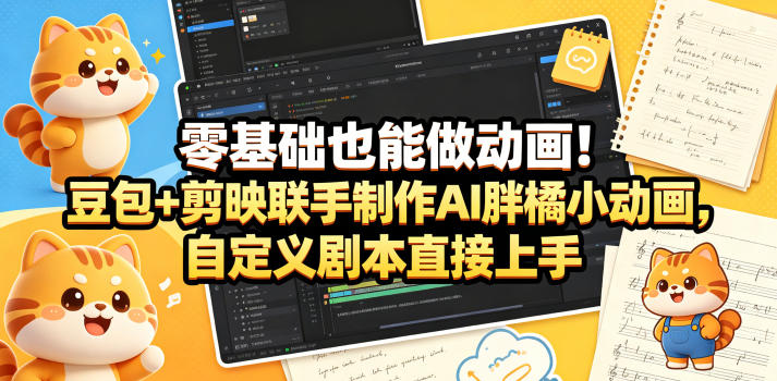 零基础也能做动画！豆包+剪映联手制作AI胖橘小动画，自定义剧本直接上手-八爪鱼资源库