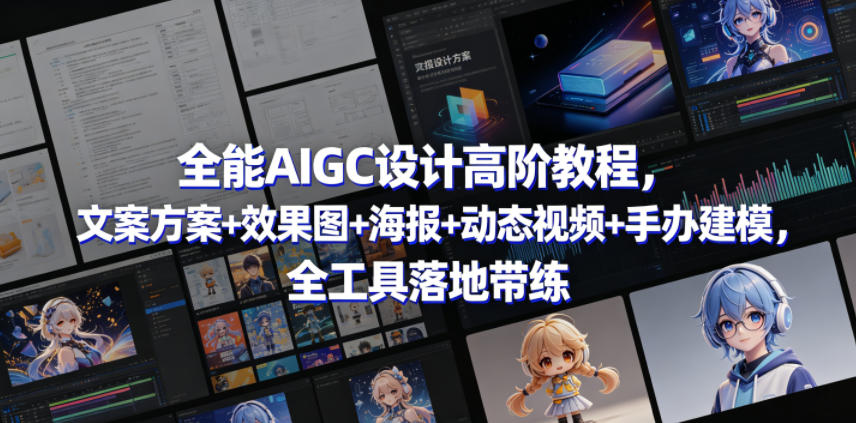 全能AIGC设计高阶教程，文案方案+效果图+海报+动态视频+手办建模，全工具落地带练-八爪鱼资源库