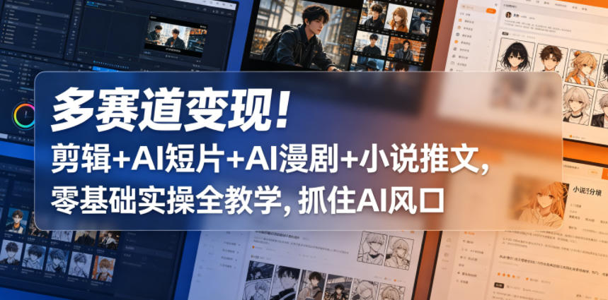 多赛道变现！剪辑+AI短片+AI漫剧+小说推文，零基础实操全教学，抓住AI风口-八爪鱼资源库