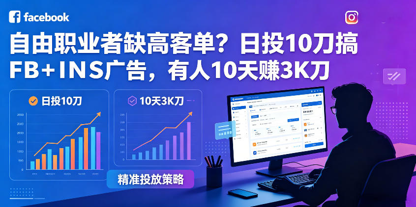 自由职业者缺高客单？日投10刀搞FB+INS广告，有人10天赚3K刀！【原创双语字幕】-八爪鱼资源库