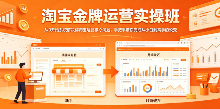 淘宝金牌运营实操班，从0开始系统解决你淘宝运营核心问题，手把手带你完成从小白到高手的蜕变-八爪鱼资源库