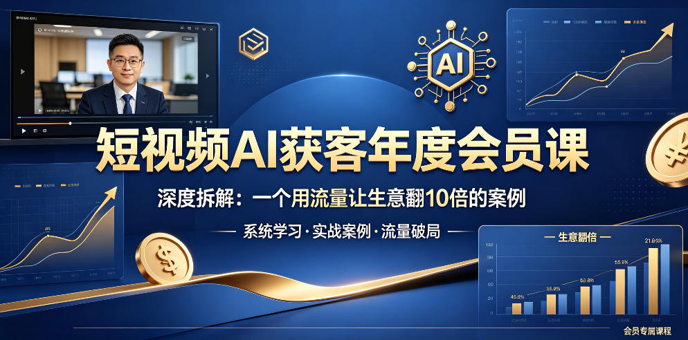短视频AI获客年度会员课，深度拆解，一个用流量让生意翻10倍的案例-八爪鱼资源库