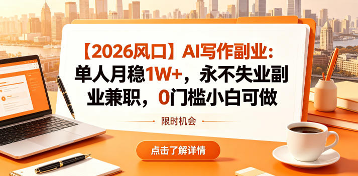 【2026风口】AI写作副业：单人月稳1W+，永不失业副业兼职，0门槛小白可做【揭秘】-八爪鱼资源库