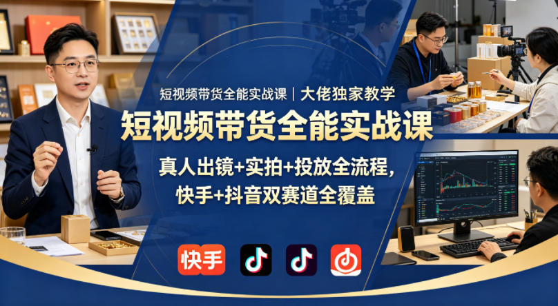 短视频带货全能实战课｜大佬独家教学，真人出镜+实拍+投放全流程，快手+抖音双赛道全覆盖-八爪鱼资源库