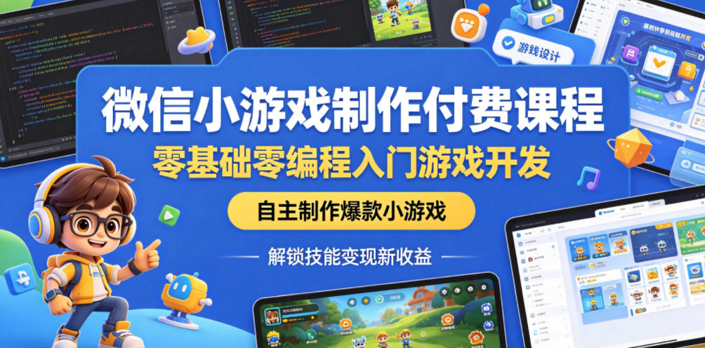 微信小游戏制作付费课程，零基础零编程入门游戏开发，自主制作爆款小游戏，解锁技能变现新收益-八爪鱼资源库