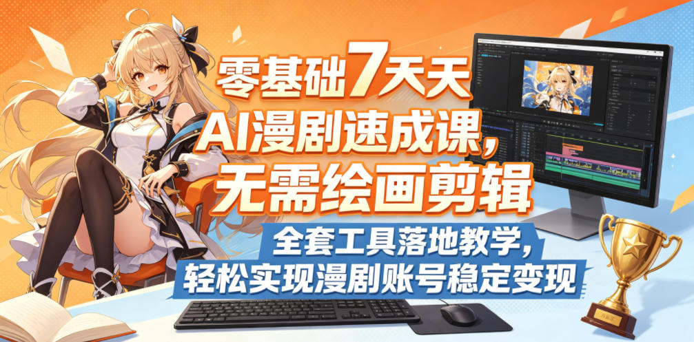 零基础7天AI漫剧速成课，无需绘画剪辑，全套工具落地教学，轻松实现漫剧账号稳定变现-八爪鱼资源库