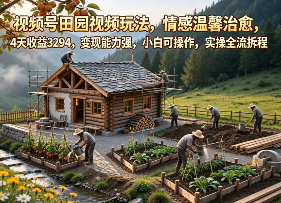 视频号田园视频玩法，情感温馨治愈，4天收益3294，变现能力强，小白可操作，实操全流程拆解-八爪鱼资源库