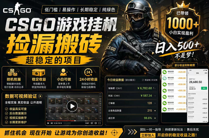 CSGO游戏搬砖，全自动挂G，不需要玩游戏，手机操作日入300+，解放双手【揭秘】-八爪鱼资源库