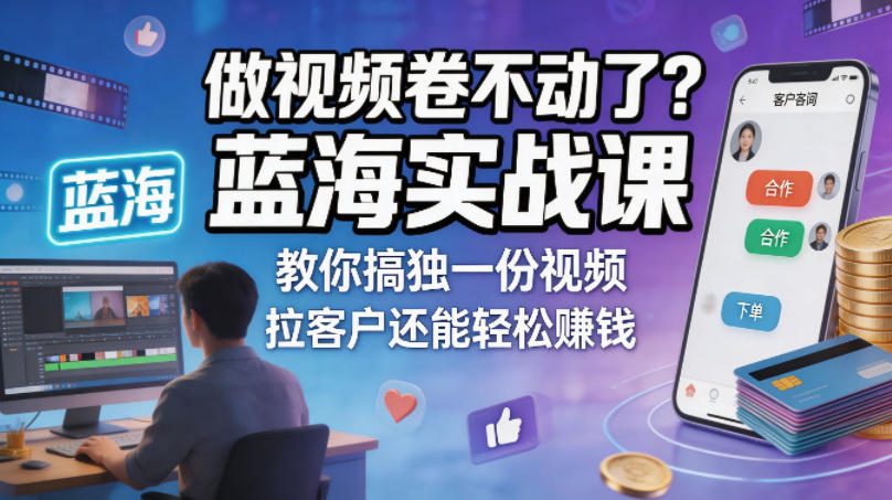 做视频卷不动了？蓝海实战课教你搞独一份视频，拉客户还能轻松賺钱！【原创双语字幕】-八爪鱼资源库