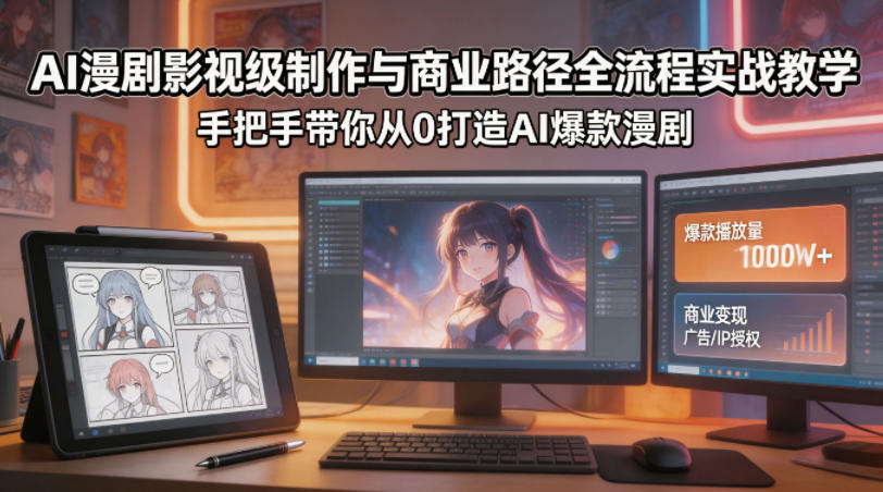 AI漫剧影视级制作与商业路径全流程实战教学，手带你从0打造AI爆款漫剧-八爪鱼资源库